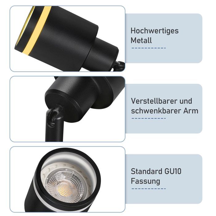 Plafonnier - NETTLIFE - Plafonnier GU10 5 ampoules - Noir - Métal - Spots orientables 350°