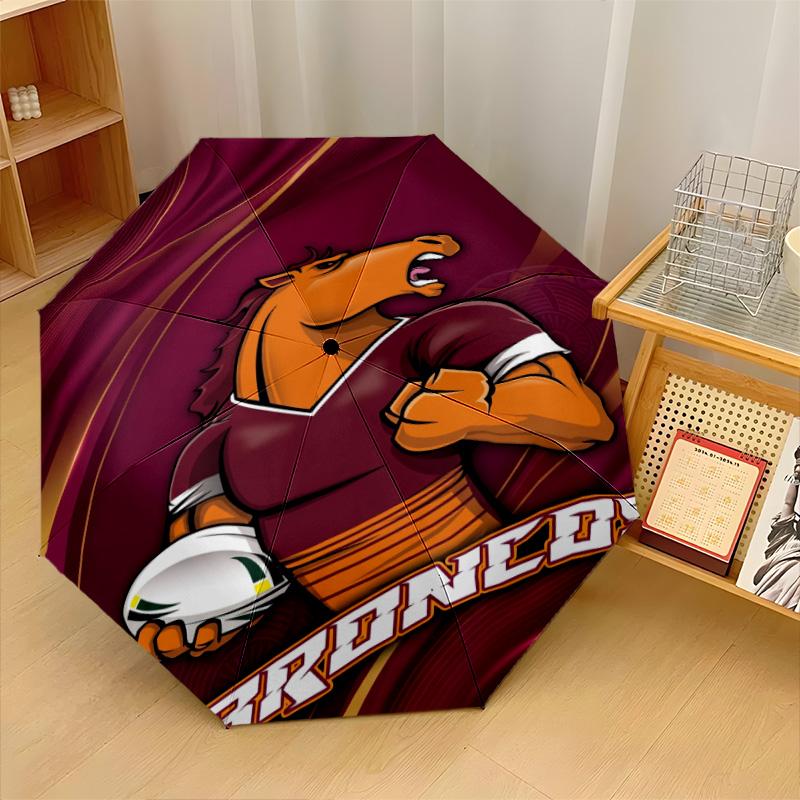 Brisbane Broncos Print Auto 8?Ribs Folding Umbrella Wind Resistant Lightweight Automatic Umbrella For Daily Travel