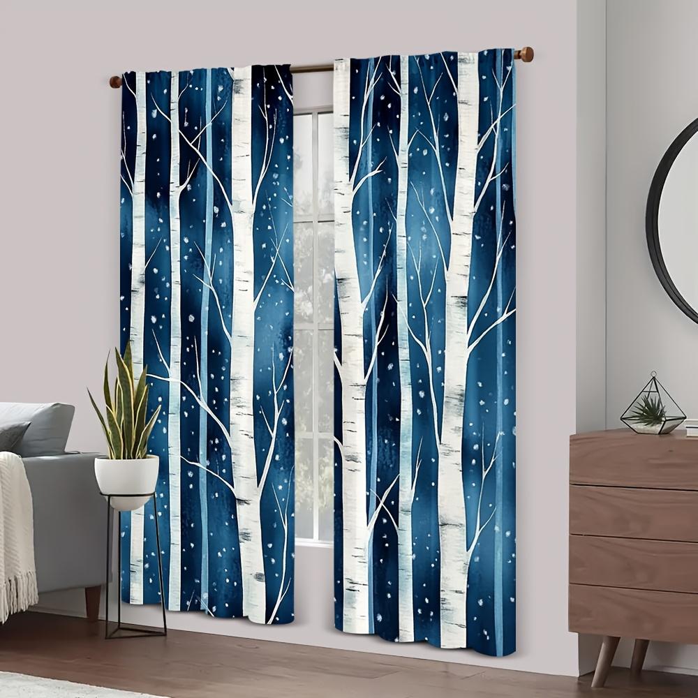 Piece Birch Forest Print Curtain Set Polyester Fabric Suitable Bedroom Living Room Decoration Machine Washable Perfect For Area
