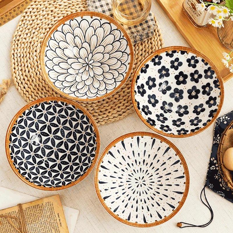 8inch Ramen Bowl Ceramic Noodle Soup Bowl Chinese Cuisine Dinnerware Porcelain Floral Rattan Dish Bowl