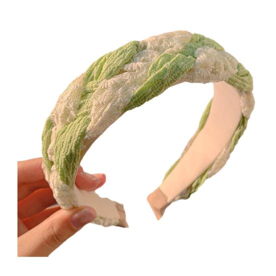 

Women Headband Mesh Yarn Lace Twist Texture Hair Hoop Wide-Brimmed Anti-slip Teeth Headband Makeup Hair Accessory зелений