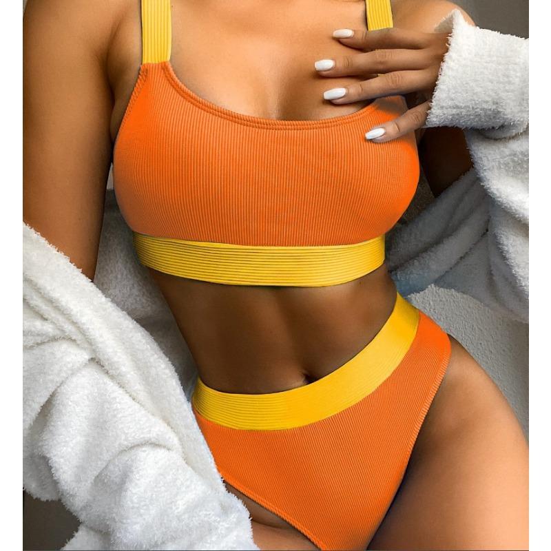 New Bikini Women's Swimsuit Split High Waist Swimsuit Solid Color Bikini Women