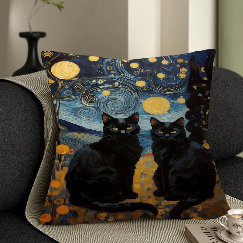 Monet Black Cat Van Gogh Sunflowers Pillowcases Home Bedding Decorative Pillow Cover Wedding Super Soft Pillow Case