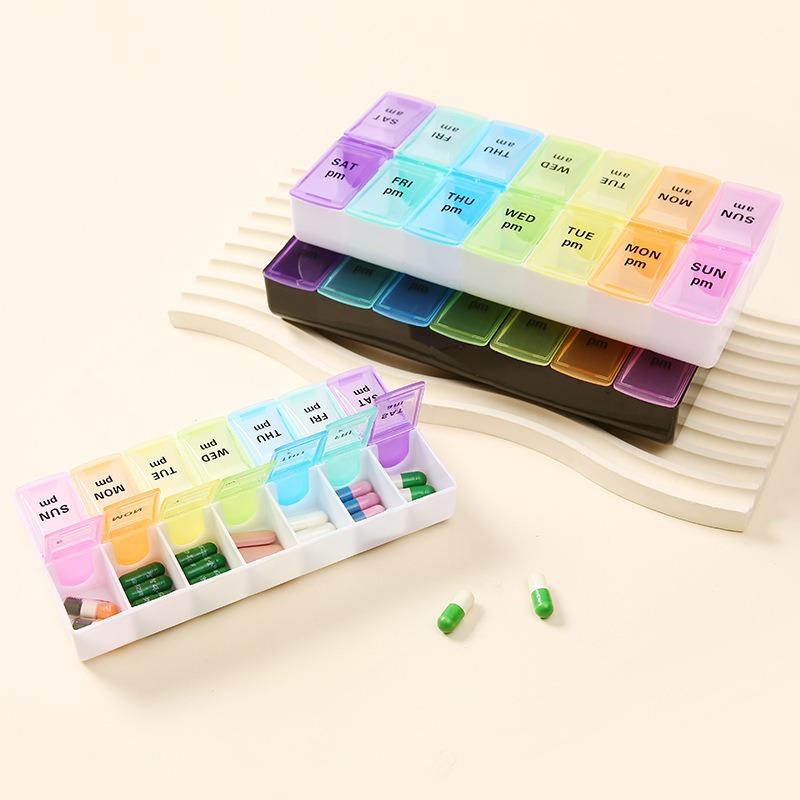 Weekly Portable Travel Pill Box Cases 7 Days Organizer 14 Grids Pills Container Storage Tablets Vitamins Medicine Fish Oils