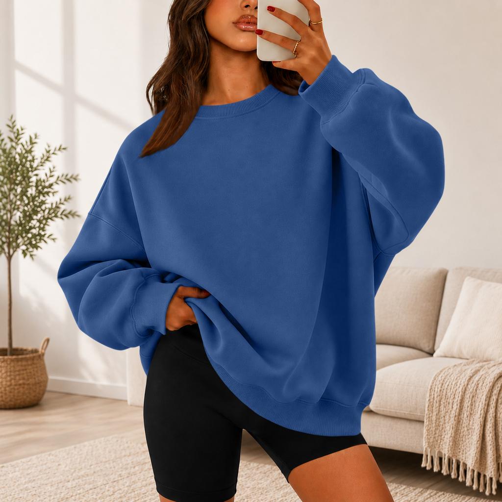 Women's Color Crewneck Sweatshirt Loose Fit Casual Pullover for Everyday Wear