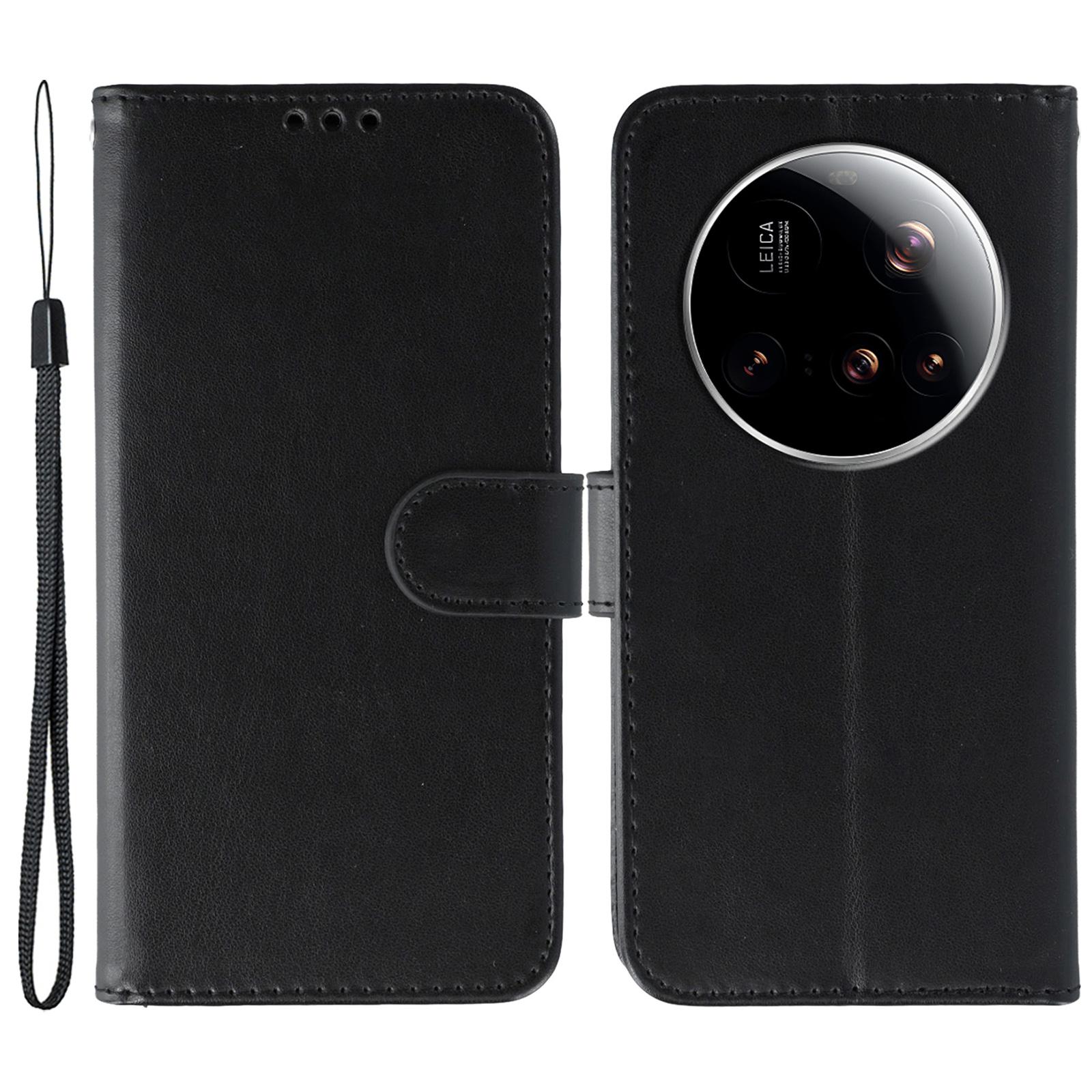 

For Xiaomi 15 Ultra Cases PU Leather Flip Wallet Phone Cover with Strap Black