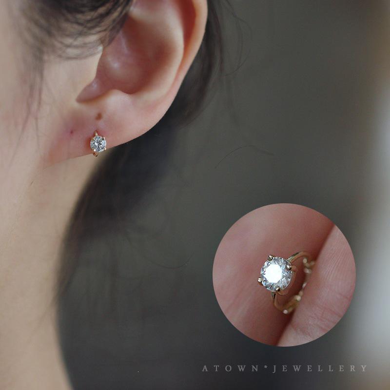 Gold-Plated S925 Sterling Silver Small Diamond Hoop Earrings with Zirconia Prongs for Women Gold Pair