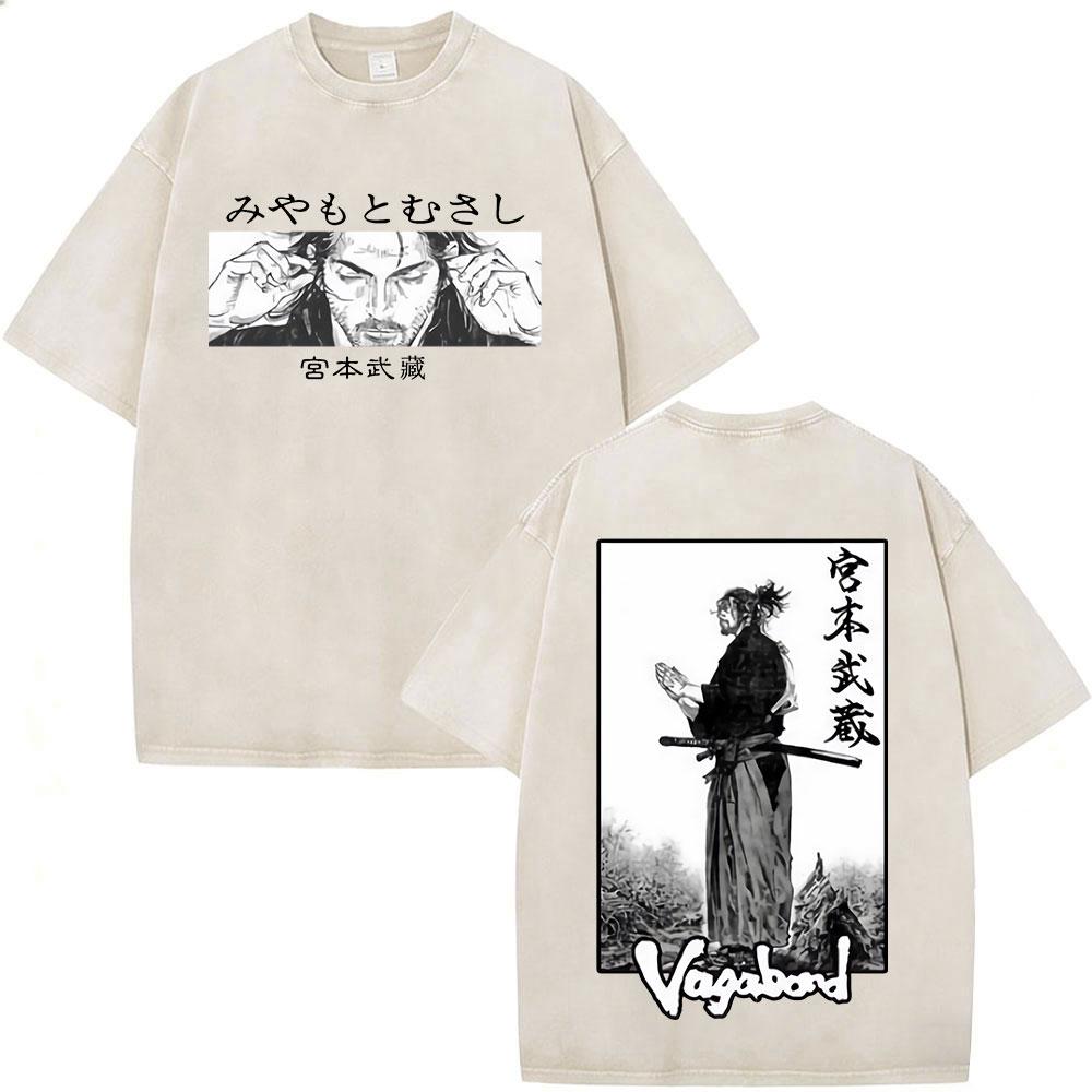 

Vintage Washed Anime Vagabond Miyamoto Musashi Tshirts Men Women Clothing Casual Loose Fashion Short Sleeve T Shirts Streetwear S
