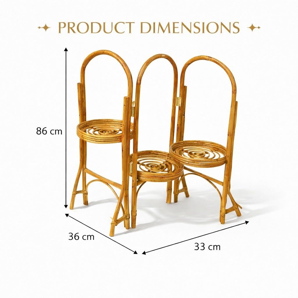 Eco Decx 3 Tier Rattan Plant Stand, Bamboo Indoor Outdoor Flower Pot Stand for Balcony & Living Room Decor, 36 x 33 x 86 cm