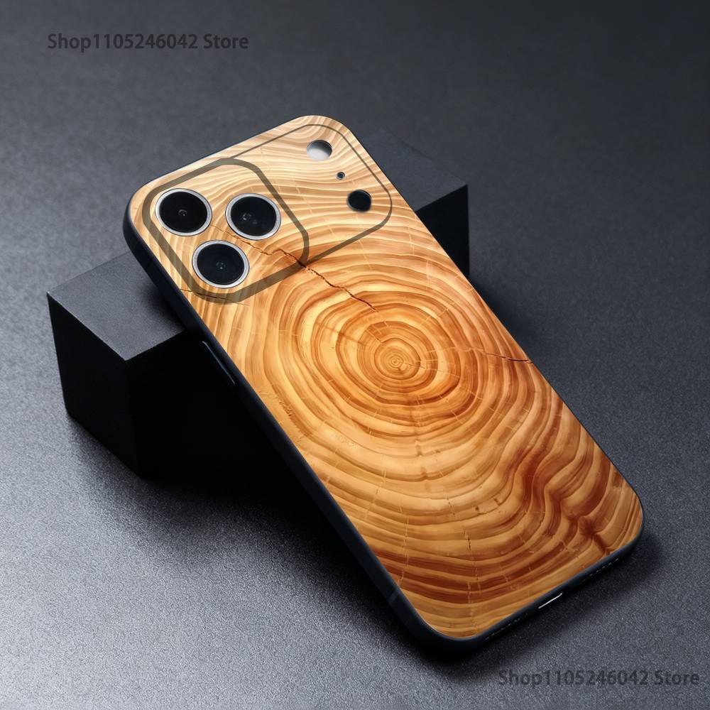 Natural Wood Phone Case For iPhone 17,16,15,14,13,12,11,Pro,XS,Max,XR,Plus,E,SE4,Mini Black Soft Cover