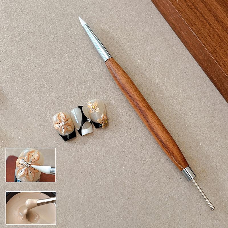 

Wood Double Headed Nail Art Brush Carving Flower Painting Pen Diy Manicure Tools Stainless Steel Glue Mixed Pen