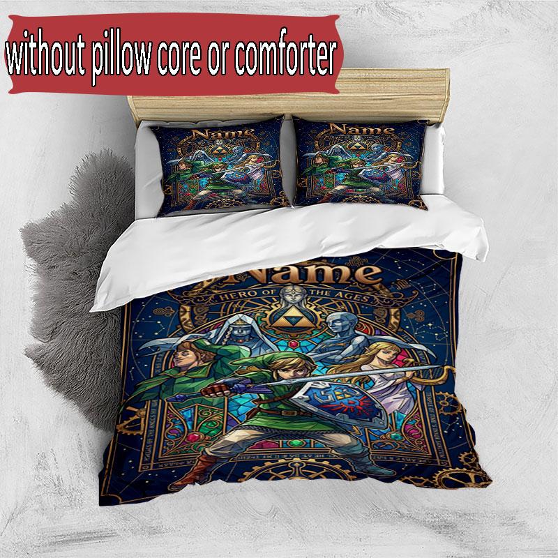 3pcs Duvet Cover Set (1*Duvet Cover + 2*Pillowcase, Without Core), Custom Name The Legend Of Zelda Pattern Bedding Set, Home Bedroom Decor Gift