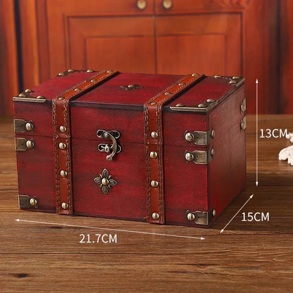 Secure Wooden Treasure Box with Lock for Keys and Passwords Retro Style Storage Solution for Home or Office Decor
