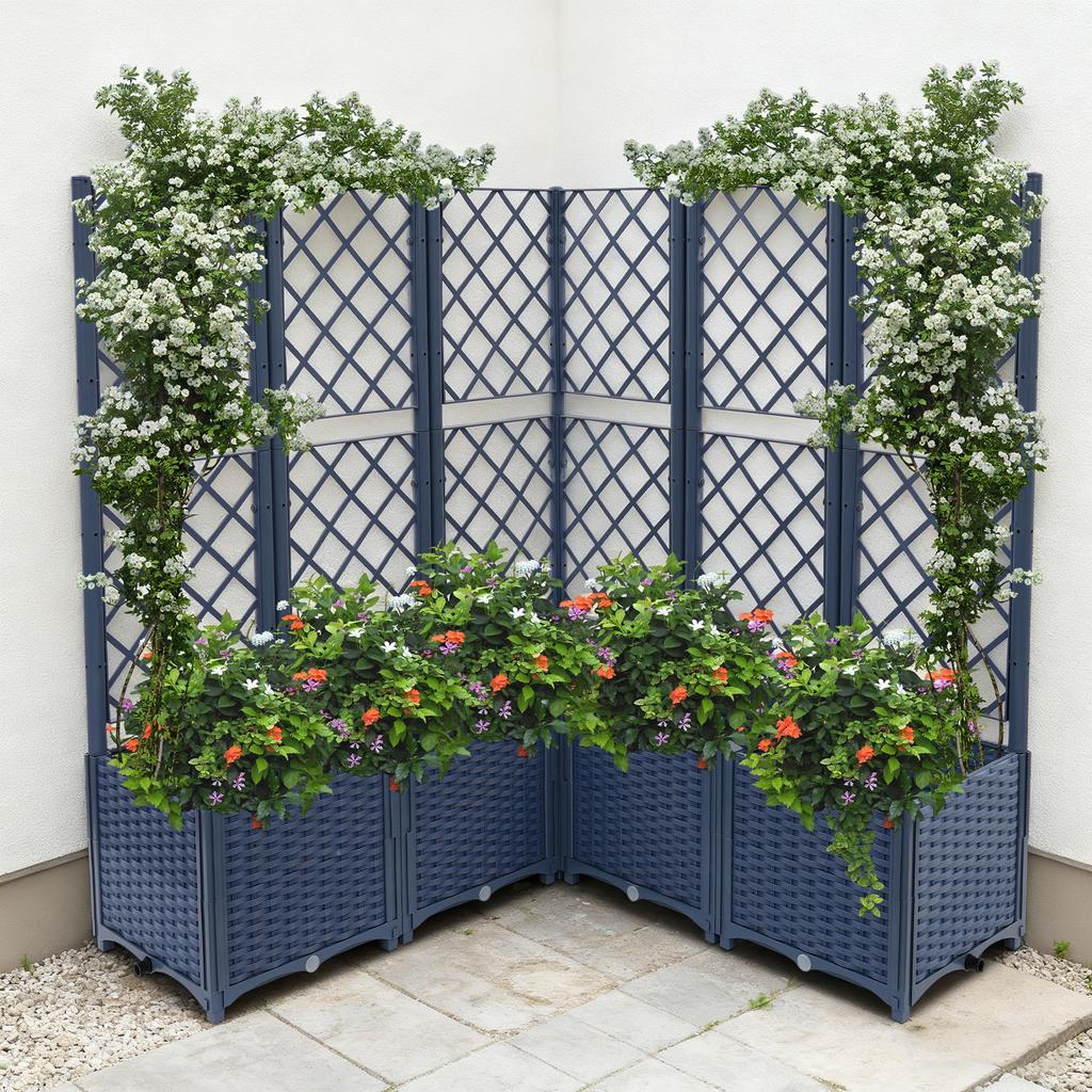 5PCS Plastic Plant Box Raised Garden Bed with Trellis Planter for Climbing Plant Raised Box Privacy Screen for Patio Balcony