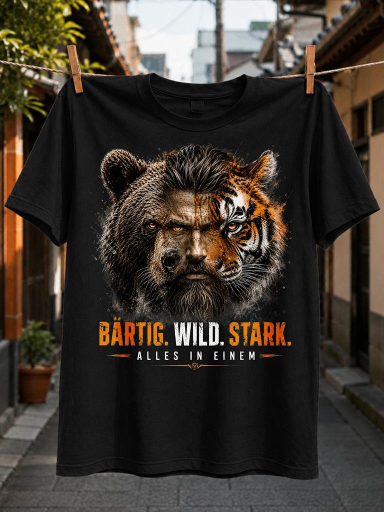Gerunisex Bartig Wild Stark Alles In Einem Bearded Unisex Bear And Tiger Fusion Portrait Realistic Grunge Unisex All TShirt