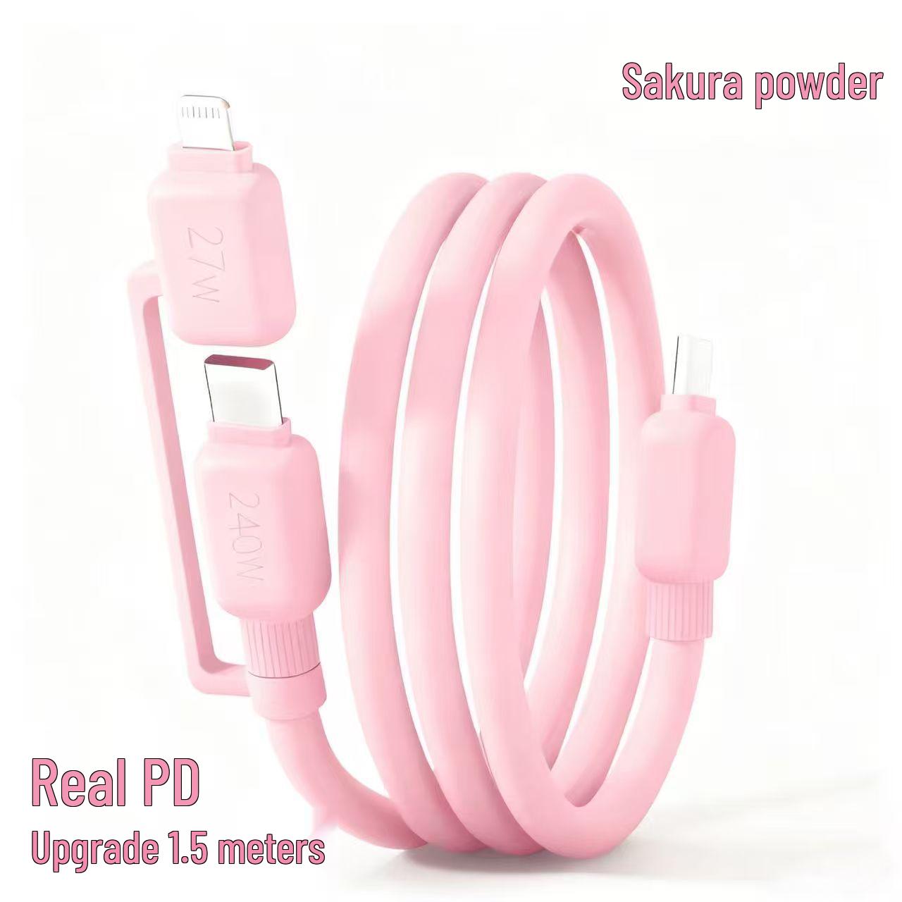 

27W Fast Charging Low Temp Round Data Cable for Huawei & Apple Phones Dual Port Small Circle рожевий