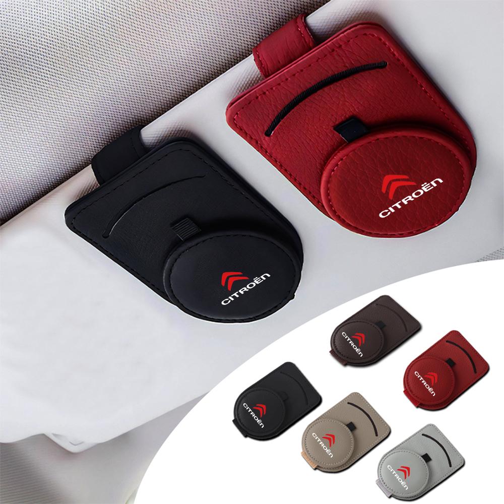 PU Leather Car Sun Visor Glasses Frame Sunglasses Clip Car Accessories For Citroen C1 C2 C3 C4 Grand Picasso C4L C5 C6 C8 Xsara aia256