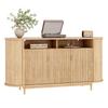 Sideboard with 3 Doors Wood Look Buffet Living Room Cabinet Storage Cabinet MDF PB with Vertical Line Structure and Pine Wood Feet