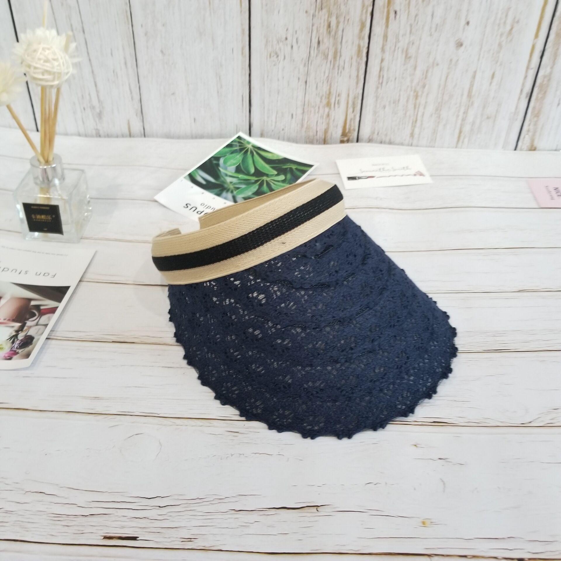 

Летняя пустая шляпа-цилиндр, детский темперамент, кружево, элегантная модная бейсболка без крыши, модная, закрывающая лицо, солнцезащитная кепка M（56-58cm） темно-синий