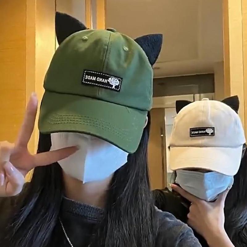 Cute Cat Ears Baseball Cap For Women Funny Sunglasses Aviator Snapback Sun Hat Solid Color Hip Hop Peaked Hats
