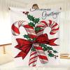 Christmas Candy Cane & Holly Digital Print Flannel Fleece Throw Blanket, White, All-Season, Contemporary Style, Multi-Purpose, Machine Washable, 250-3