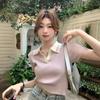 Summer New Design Polo Neck Ice Silk Knitted Shirt Slim Sleeve Short Sleeve T-Shirt Women's Short Top