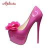 Aphixta Pearl Flowers Hot Sale Party Disco Dance Pumps Women 5.5cm Platform 16cm Super High Thin Heels Pumps