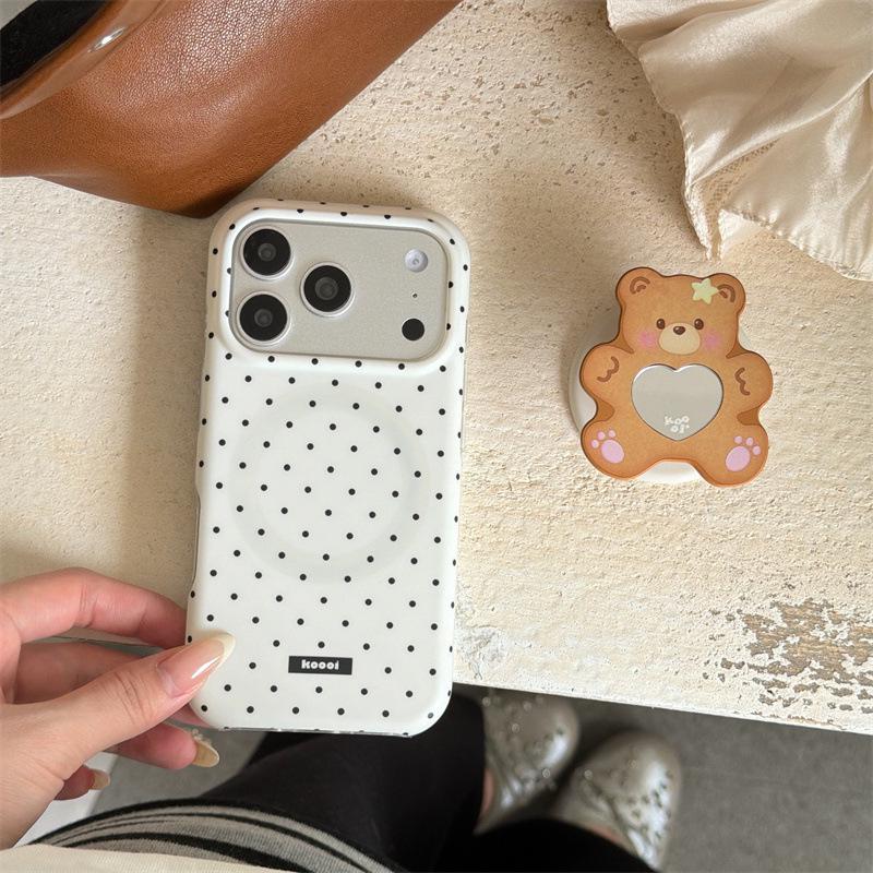 

Korean Polka Dot Bear Heart Mirror Magnetic Phone Case for iPhone 17/16 Pro Max/15/14 iPhone 17