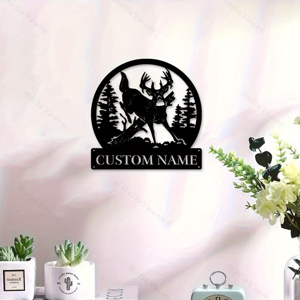 Exquisitely Tailored Metal Deer Wall Decor, Custom Name Iron Art, Contemporary Style for Outdoor Festive Use