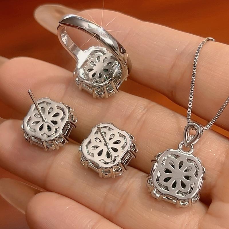 Copper Gold-plated Jewelry Set Earrings Necklace Ring Ruby Niche Simple Fashion Women's