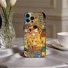 Custodia per Telefono Pittura "Il Bacio" di Gustav Klimt per iPhone 17pro,16,15,14,13,12,11 Plus,Pro Max,XS,Copertura Nera in Silicone Morbido