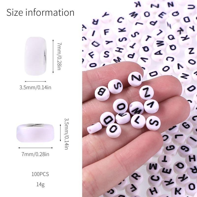 100/Bag Diy Black And White English Acrylic Letter Beads Handmade Bracelets Necklaces Beaded Accessories
