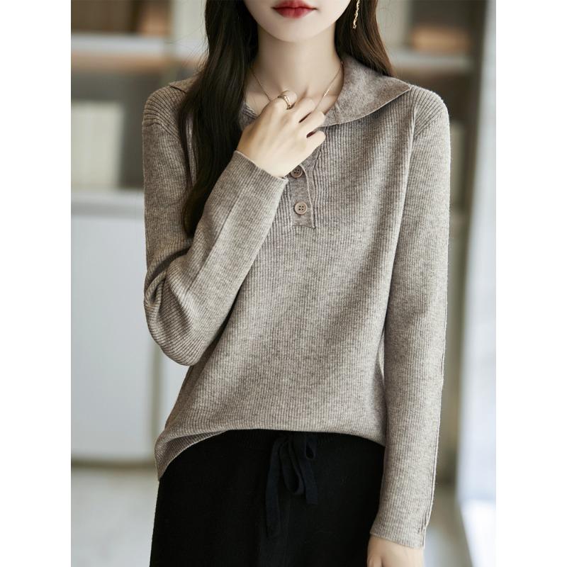 

Autumn and winter new V-neck women s long-sleeved knitted sweater PO tie buckle top fashionable versatile pullover sweater base S