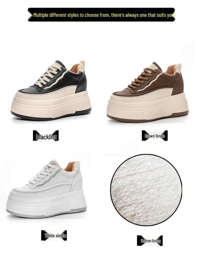 2026 Spring White Platform Wedge Shoes - Hidden Heel Casual Women's Sneakers with Thick Sole and Velvet Style