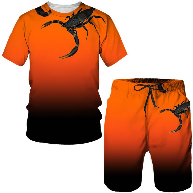 New Scorpion 3D Print T-Shirt and Shorts Set for Men, Sportswear, Fashionable Loose Short Sleeve and Shorts Set