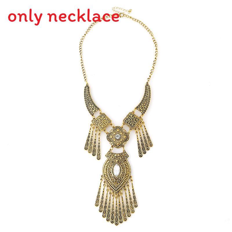 Ethnic Style Simulation Gemstone Decoration Women Necklace With Tassel Design For Artistic Fashion Lovers