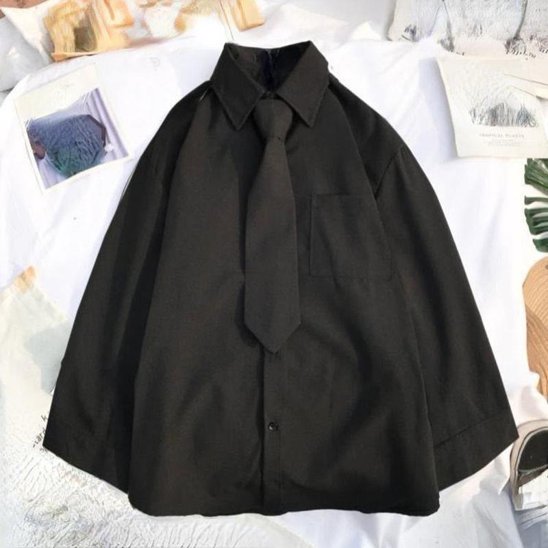 White Long Sleeve Shirt Women Autumn Turn Down Collar Loose JK Uniform Student Blouse Vintage Oversize Top Female Blusas