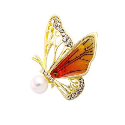Pearl Imitation Enamel Painted Butterfly Brooch, Rhinestone, Oil Dripping Insect Corsage Creative Suit Pin Corsage Is Now