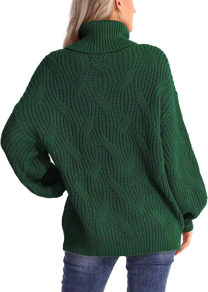 2026 Autumn/Winter Women's Loose High Neck Cable Knit Sweater Pullover