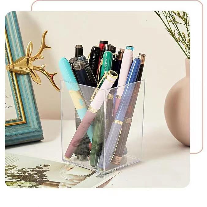 Clear Acrylic Pen & Note Organizer - Large Capacity Desk Storage Box