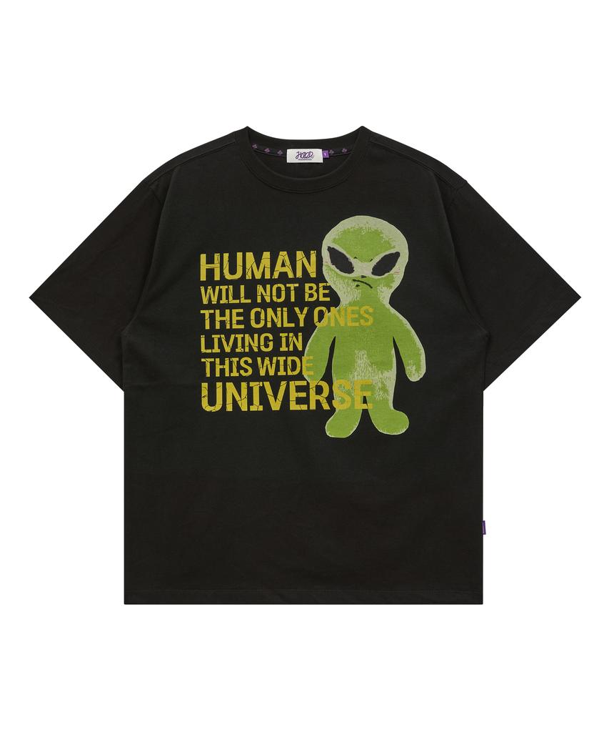 HOODHOOD Alien Slogan Short Sleeve T-Shirt Black