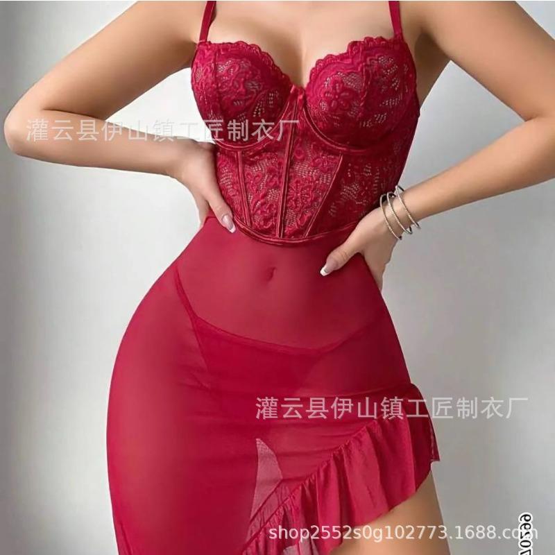 Sex Underwear Sexy Lace Set Steel Rings Gathering Sling Perspective