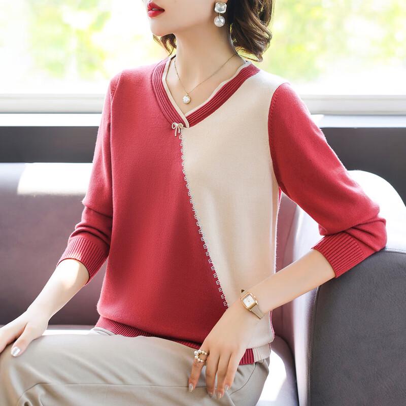 

Вязаный свитер с V-образным вырезом для женщин среднего возраста 2XL