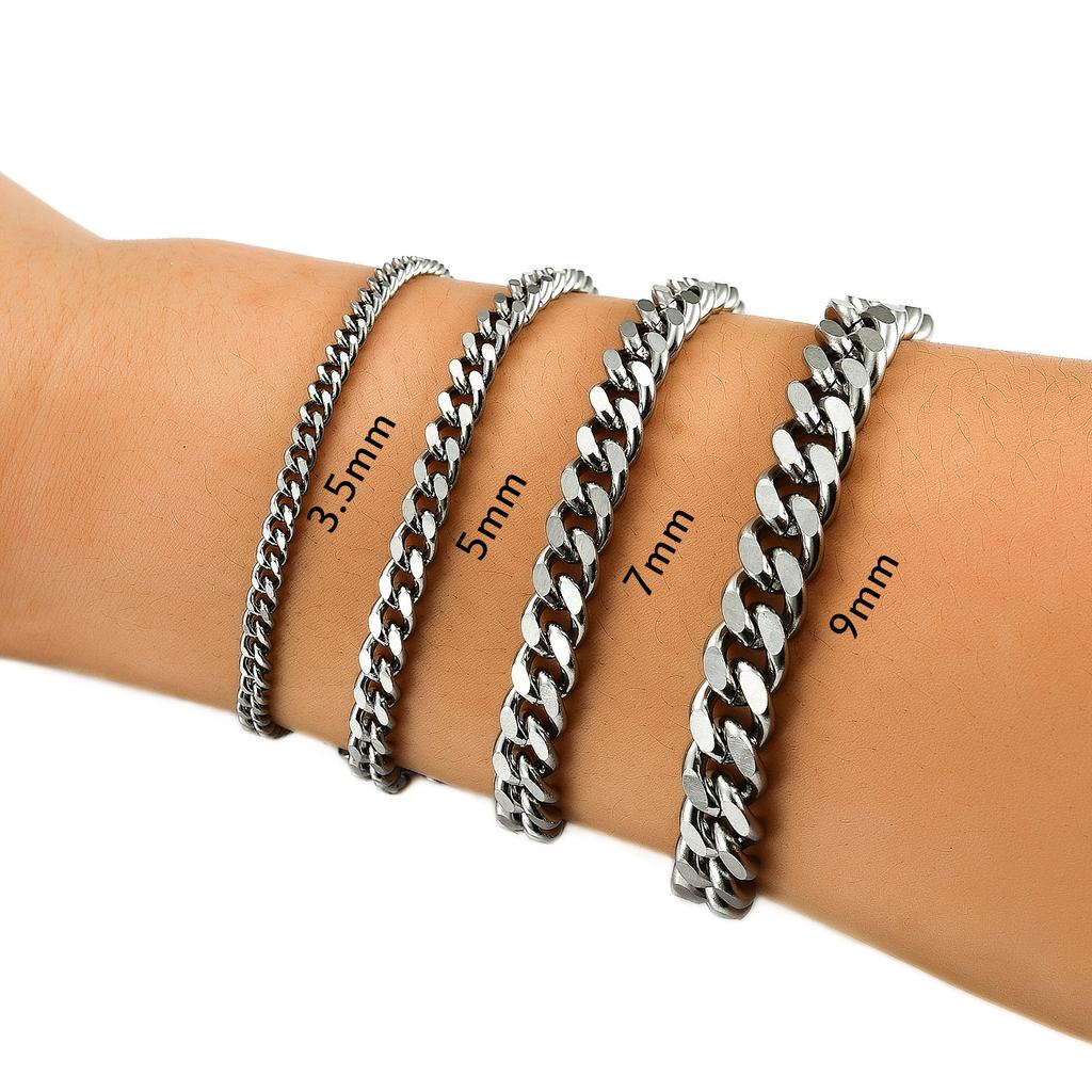 Men's Chunky Stainless Steel Miami Cuban Chain Bracelet Punk Wristband Silver Color Bangle Jewelry Accessory for Foot Hand Chain