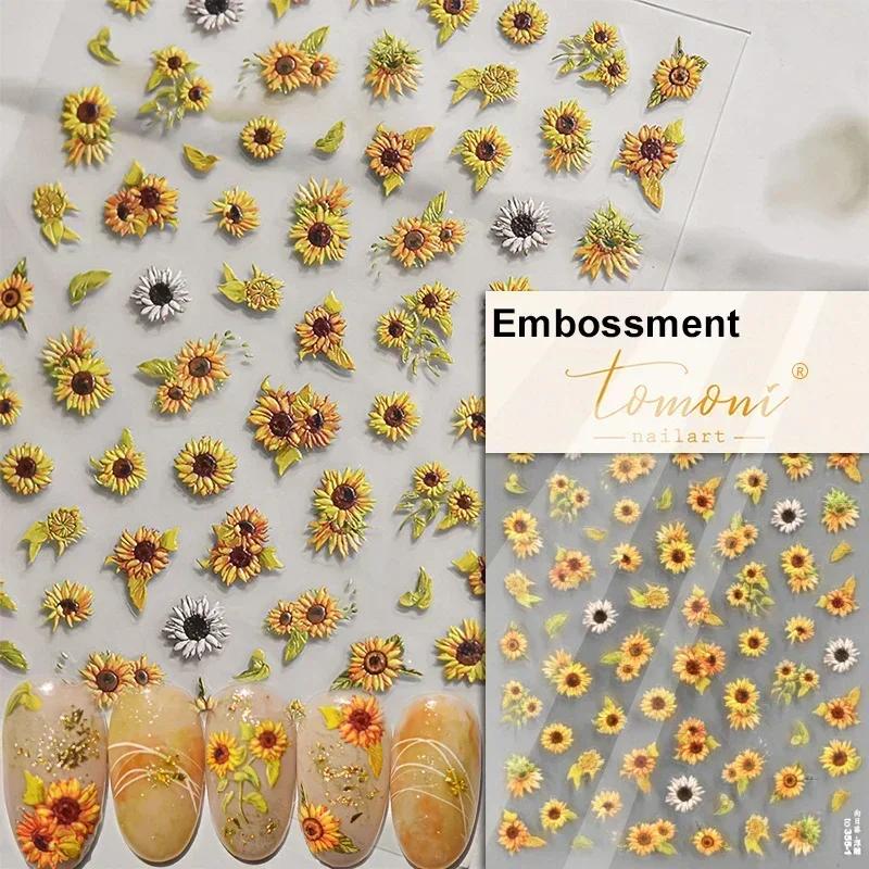 1pcs 5D Bronzing Shininy Flower Nail Art Stickers Pink Sakura Self-Adhesive Nail Decorations Decals Accessories