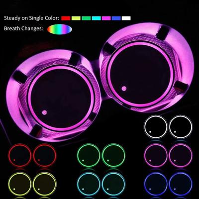LED Car Cup Holder Light 7 Colors Light Up Cup Coaster USB Rechargeable Interior Atmosphere Lamp for Car Truck Vehicle Decoration