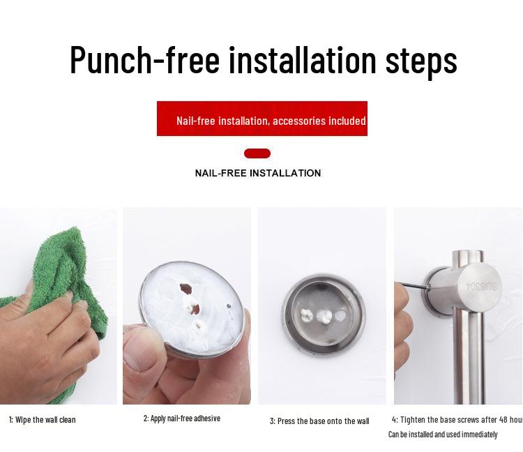 Adjustable No-Drill Stainless Steel Shower Head Holder and Sprayer Base