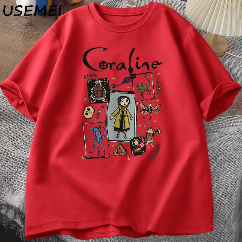 Coraline Halloween T Shirt Women Unisex Spooky Vintage Tshirt Harajuku Fall Short Sleeve Tshirt Cotton Womens Clothing XL