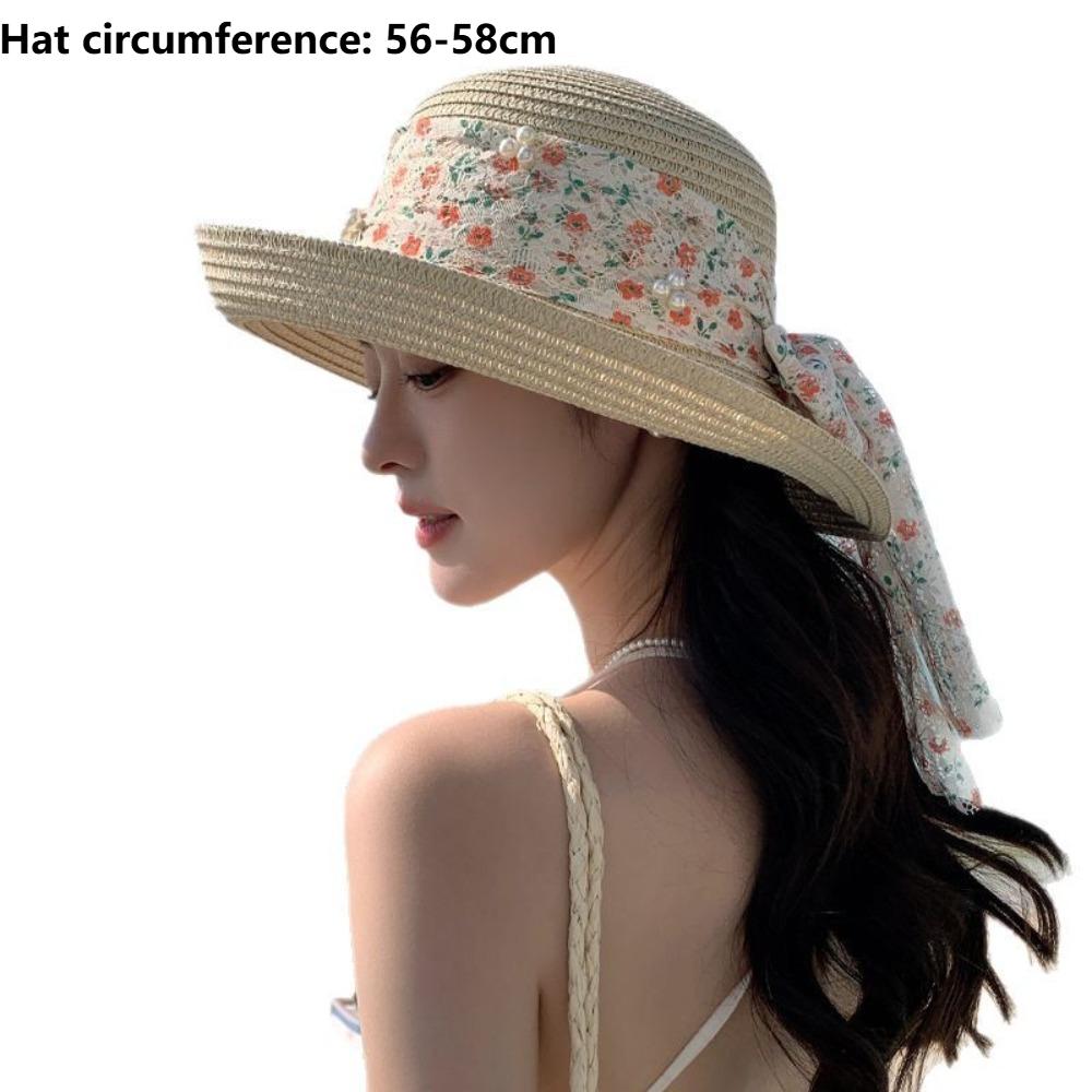 Lace Bowknot Sun Hat Large Brim Beach Hat Sweet Straw Hat  Women