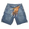 Men Denim Shorts Button Zipper Fly Hand Printed Hip Hop Style Short Pants with Pockets High Street Casual Short Jeans